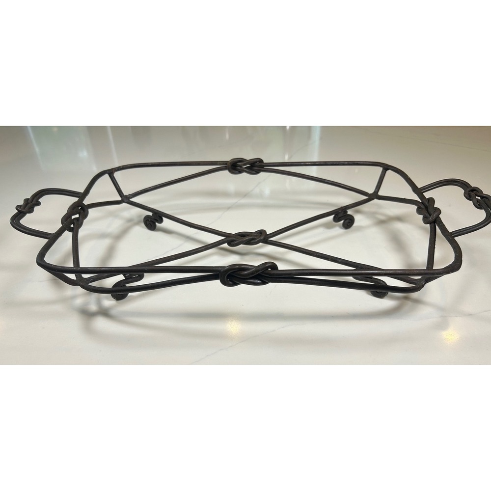 Wrought Iron 13X9 Casserole Dish Holder stand trivet Brown Rustic Knot detail